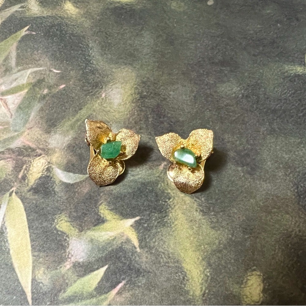 Vintage Swoboda Semi-Precious Jade Stone Clip-On Earrings Signed
